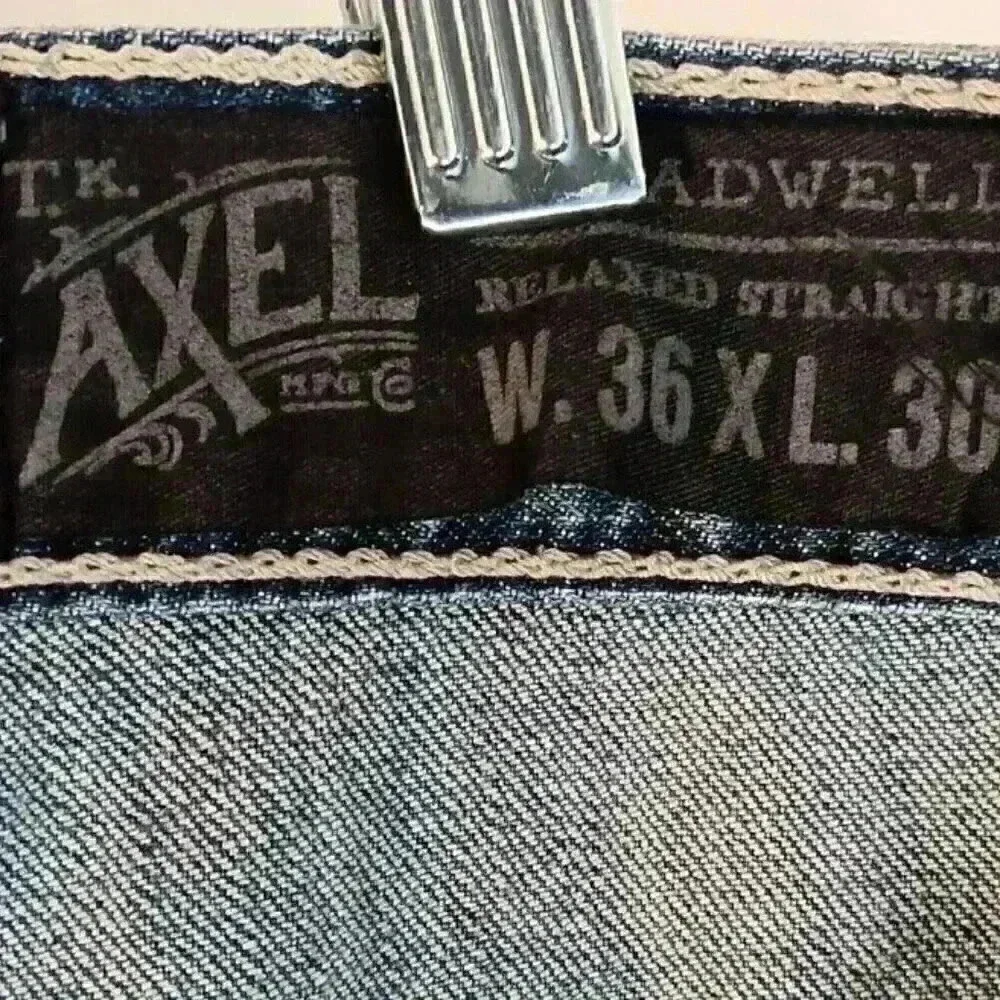 TK‎ Axel Treadwell Relaxed Straight 6-Pocket Jeans Mens 36 x 30 Blue Distressed